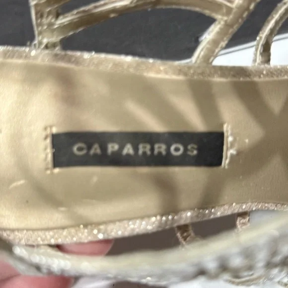 Caparros Gold Silver Rhinestone Open Toe Ankle Strap Strappy 4” Heels Size 7.5 - Picture 13 of 16